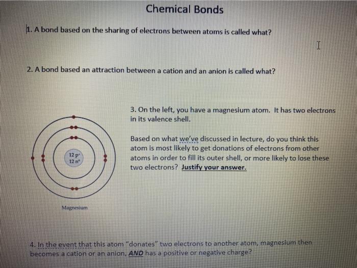 Solved Chemical Bonds 1. A bond based on the sharing of | Chegg.com