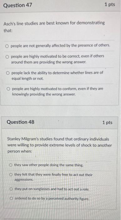 Solved Asch's line studies are best known for demonstrating | Chegg.com