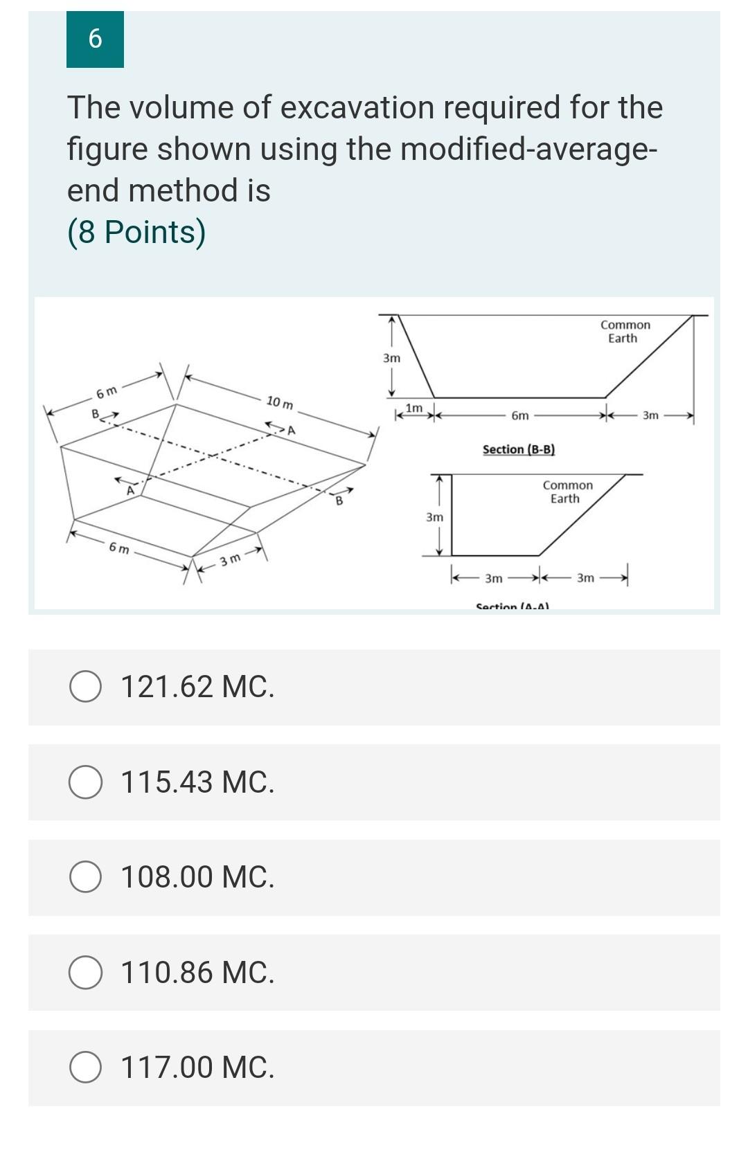 Solved 6 The volume of excavation required for the figure | Chegg.com