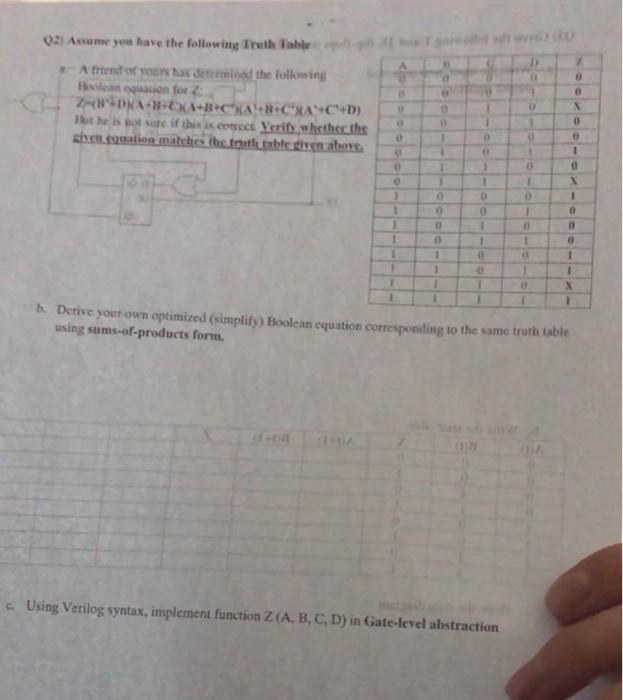 Solved 23 Asume you have the following Truth Table A friend | Chegg.com