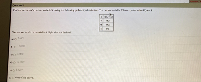 Solved Questions Find the variance of a random variable X | Chegg.com