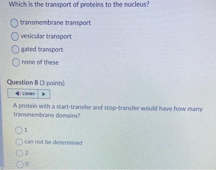 Solved Which is the transport of proteins to the nucleus? | Chegg.com