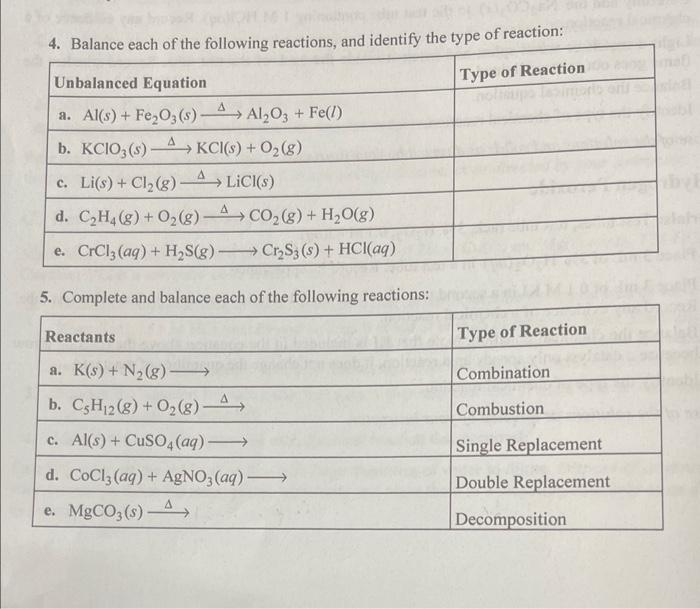 Solved 4 Ralanna sach of the follnwing reactions. and | Chegg.com