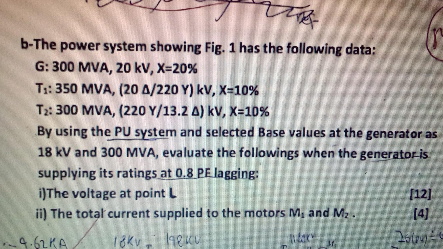 Solved B-The Power System Showing Fig. 1 Has The Following | Chegg.com