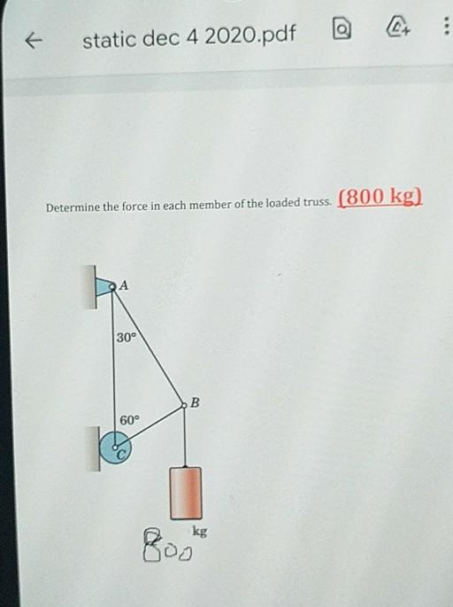 Solved C R static dec 4 2020.pdf Determine the force in each | Chegg.com