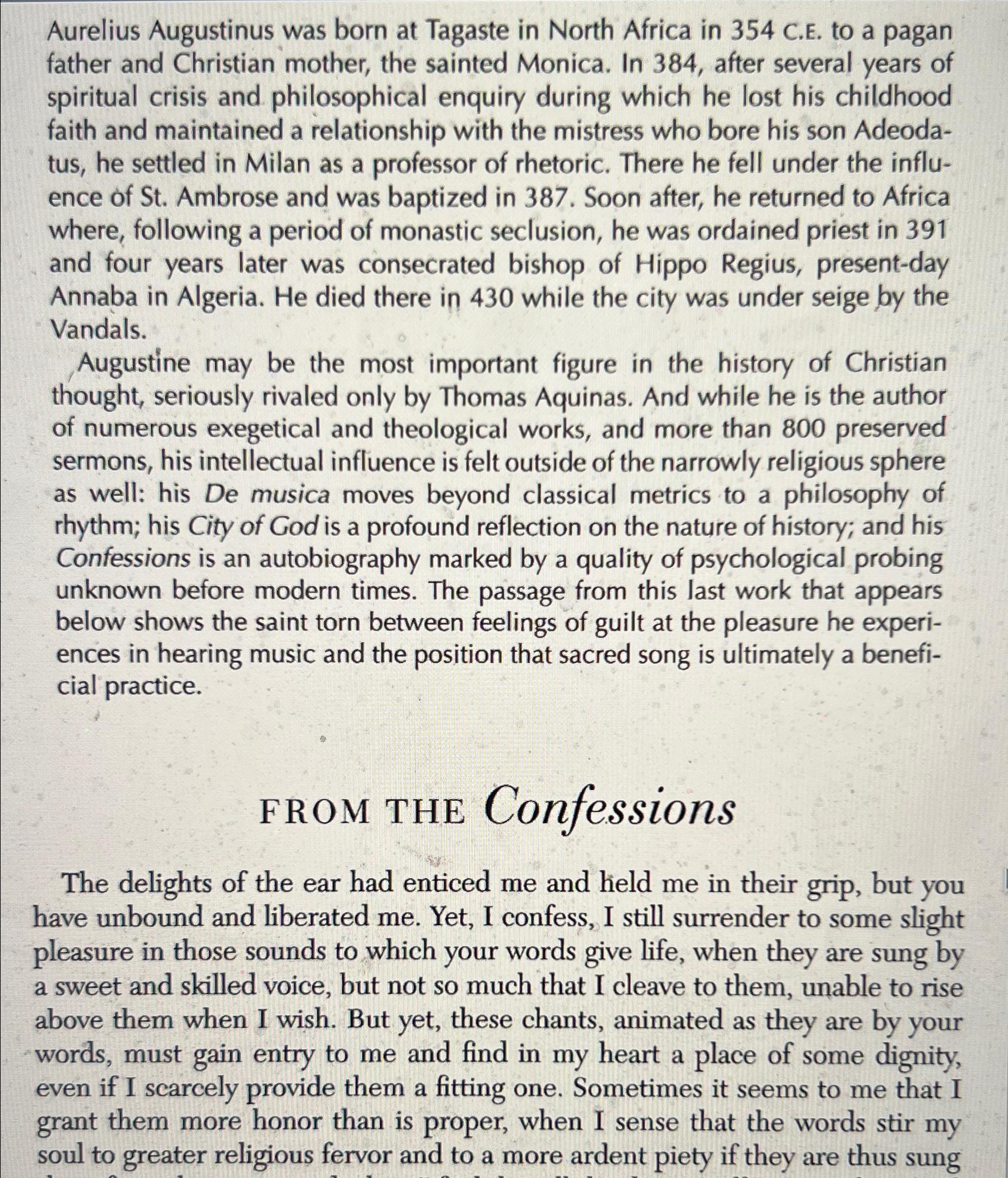Solved Aurelius Augustinus was born at Tagaste in North | Chegg.com