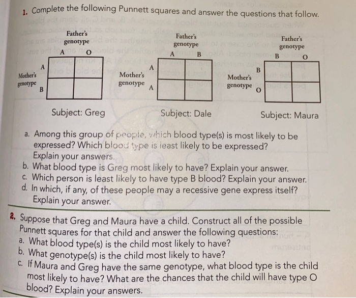 Solved Complete The Following Punnett Squares And Answer The Chegg Com