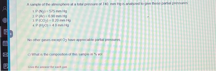 Solved A sample of the atmosphere at a total pressure of | Chegg.com
