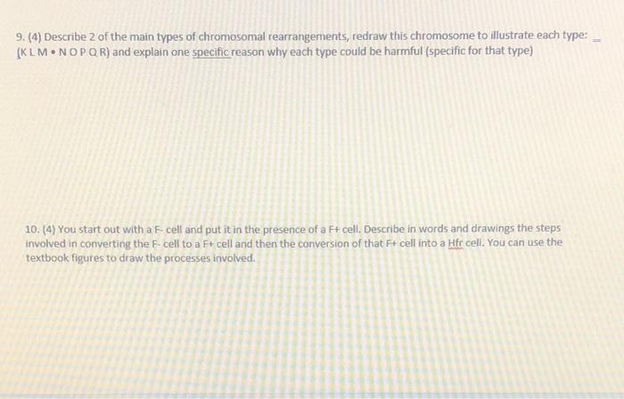 Solved 9. (4) Describe 2 of the main types of chromosomal | Chegg.com