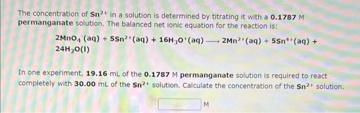 Solved The concentration of Sn2+ in a solution is determined | Chegg.com