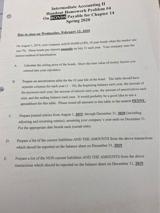 Solved Intermediate Accounting II Handout Homework Problem | Chegg.com