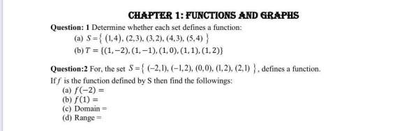 Solved CHAPTER 1: FUNCTIONS AND GRAPHS Question: 1 Determine | Chegg.com