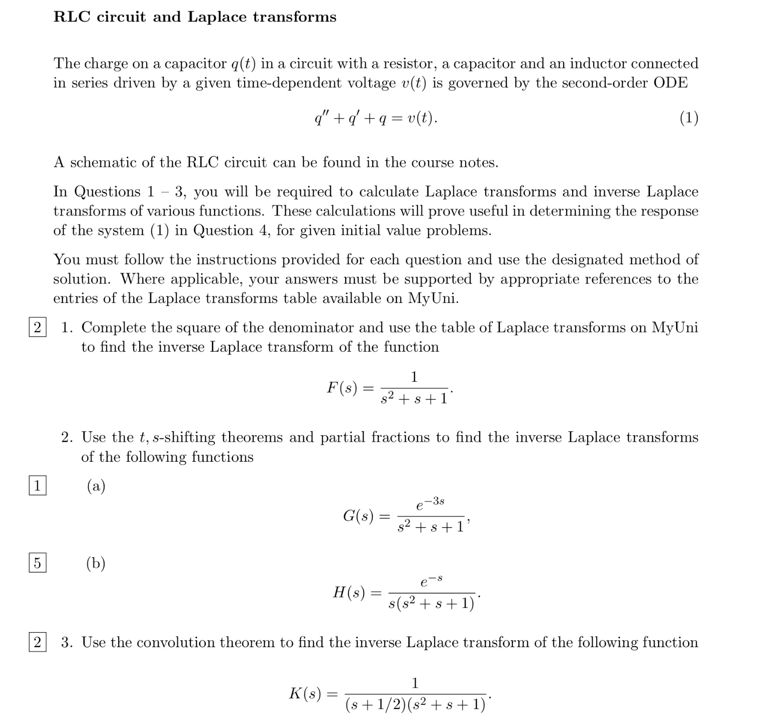 Solved RLC circuit and Laplace transformsThe charge on a | Chegg.com