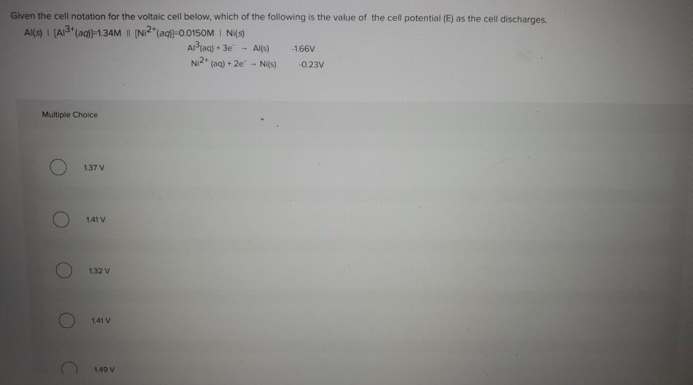 Solved Given the cell notation for the voltaic cell below, | Chegg.com