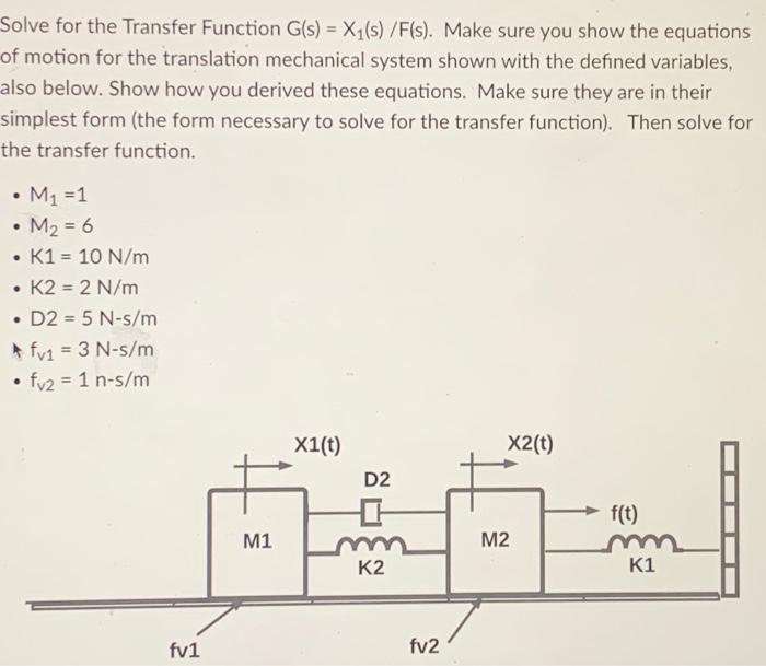 Solved Solve for the Transfer Function G(s) = X₁(s) /F(s). | Chegg.com