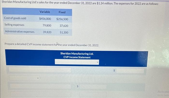 Prepare a detailed CVP income statement for the year ended December 31, 2022.