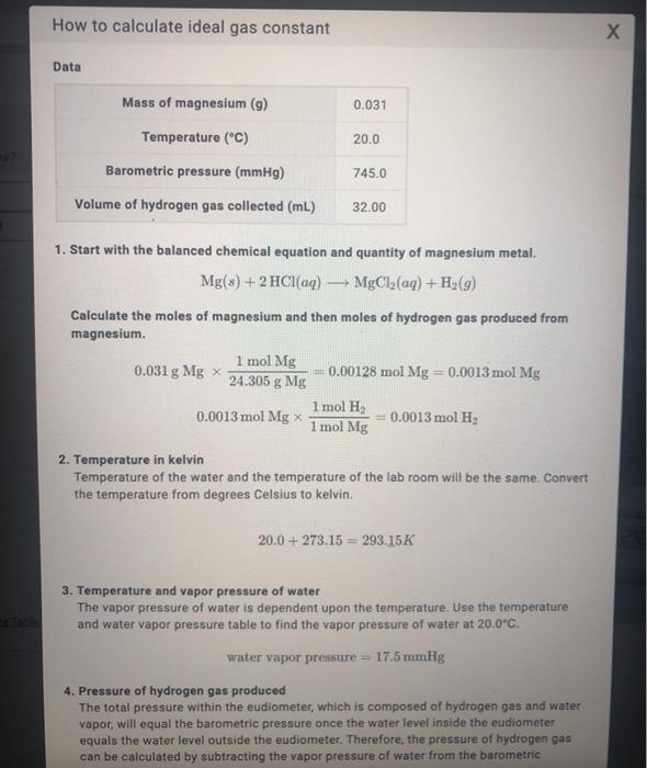 Solved How to calculate ideal gas constant Х Data 0.031 20.0