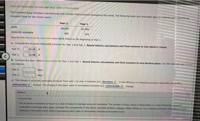 Solved accounts receivable turnover and days sales in chegg