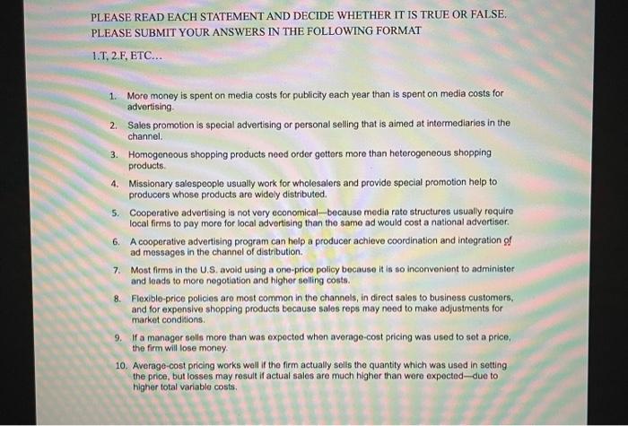 Solved PLEASE READ EACH STATEMENT AND DECIDE WHETHER IT IS | Chegg.com