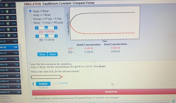 Solved 1 pt SIMULATION Equilibrium Constant: Compare Forms | Chegg.com