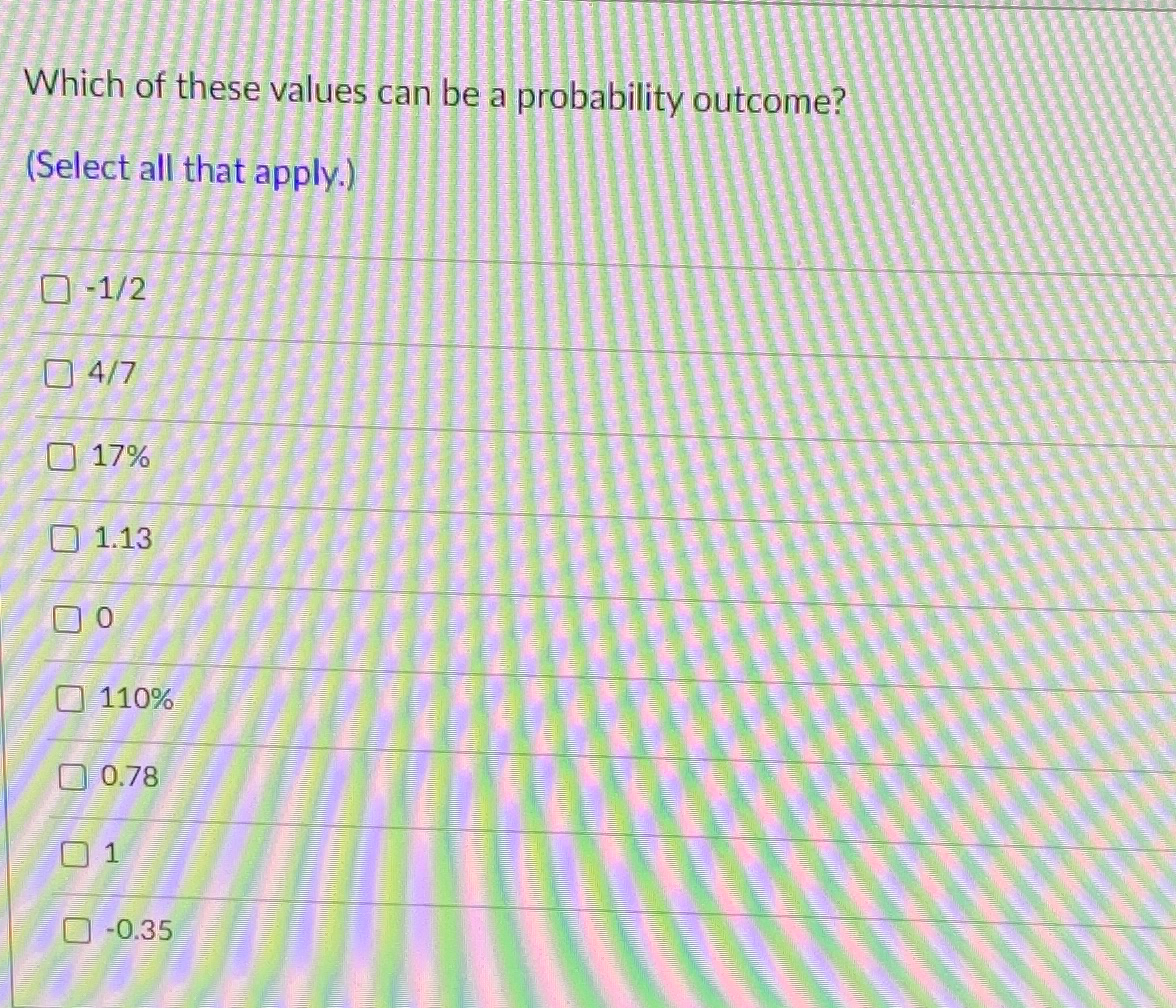 Solved Which of these values can be a probability | Chegg.com