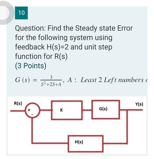 Solved 10 Question: Find the Steady state Error for the | Chegg.com