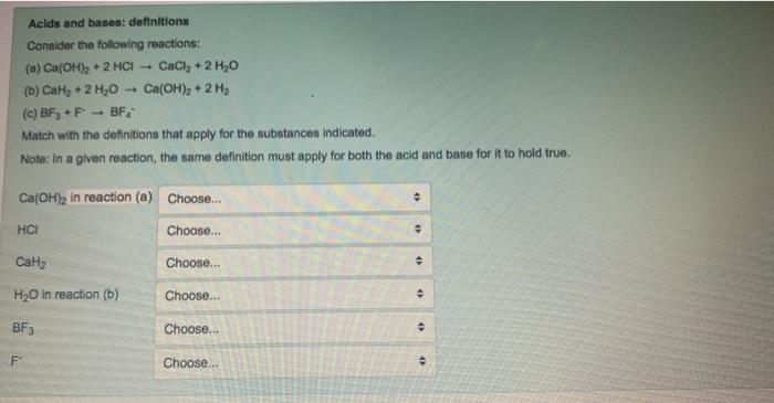 Solved Acids and bases: definitions Consider the following | Chegg.com