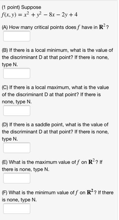 Solved 1 Point Suppose F X Y X2 Y2 8x 2y 4 A