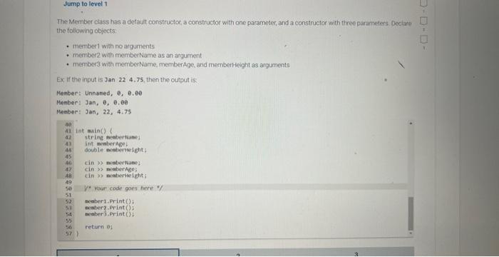 Solved The Member class has a default constructog, a | Chegg.com