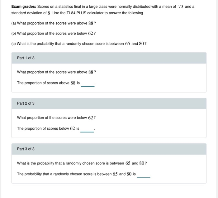 Solved Exam grades: Scores on a statistics final in a large | Chegg.com