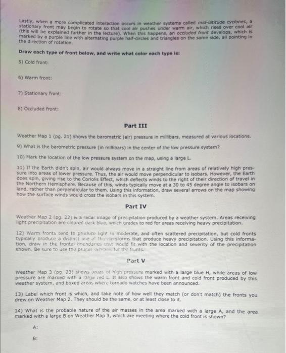 Solved LAB 4: Air Masses, Fronts, and Weather Maps Weather