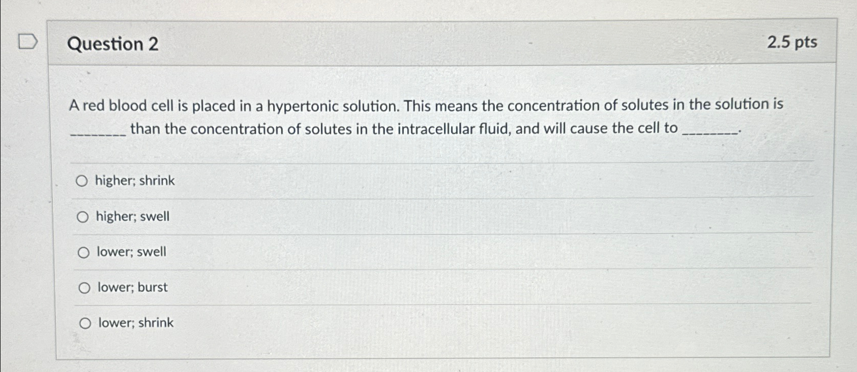 Solved Question 22.5ptsA red blood cell is placed in a | Chegg.com