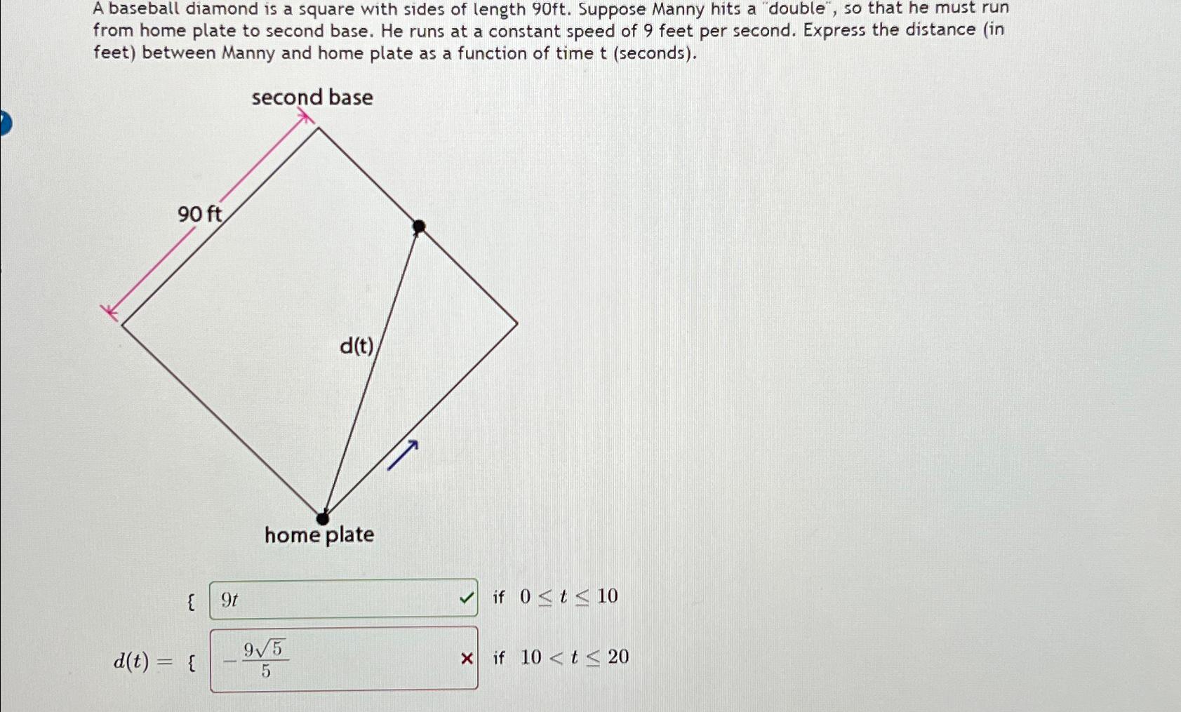 Solved A baseball diamond is a square with sides of length | Chegg.com