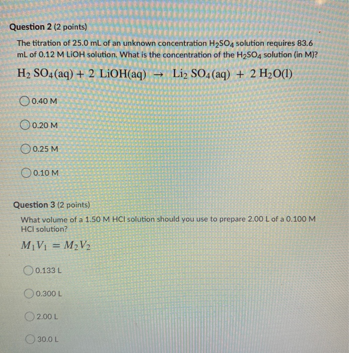 Solved Question 2 (2 Points) The Titration Of 25.0 ML Of An | Chegg.com