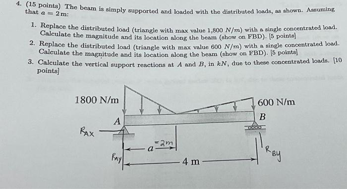 Solved 4. ( 15 points) The beam is simply supported and | Chegg.com