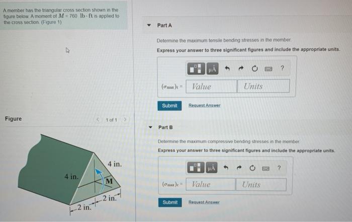 Solved A member has the triangular cross section shown in | Chegg.com