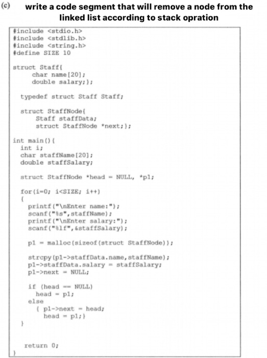 Solved write a code segment that will remove a node from the | Chegg.com