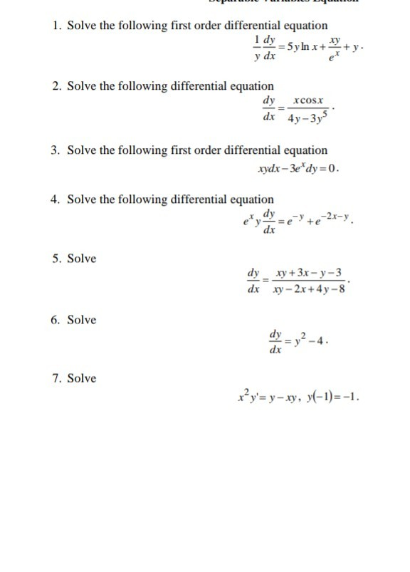 Solved 1. Solve The Following First Order Differential | Chegg.com