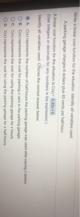 Write a linear cost function for each situation image