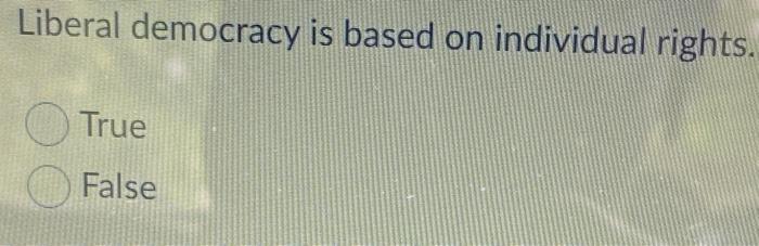 Solved Liberal Democracy Is Based On Individual Rights True Chegg