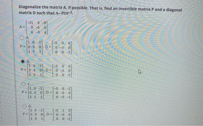Solved Diagonalize the matrix A, if possible. That is, find | Chegg.com