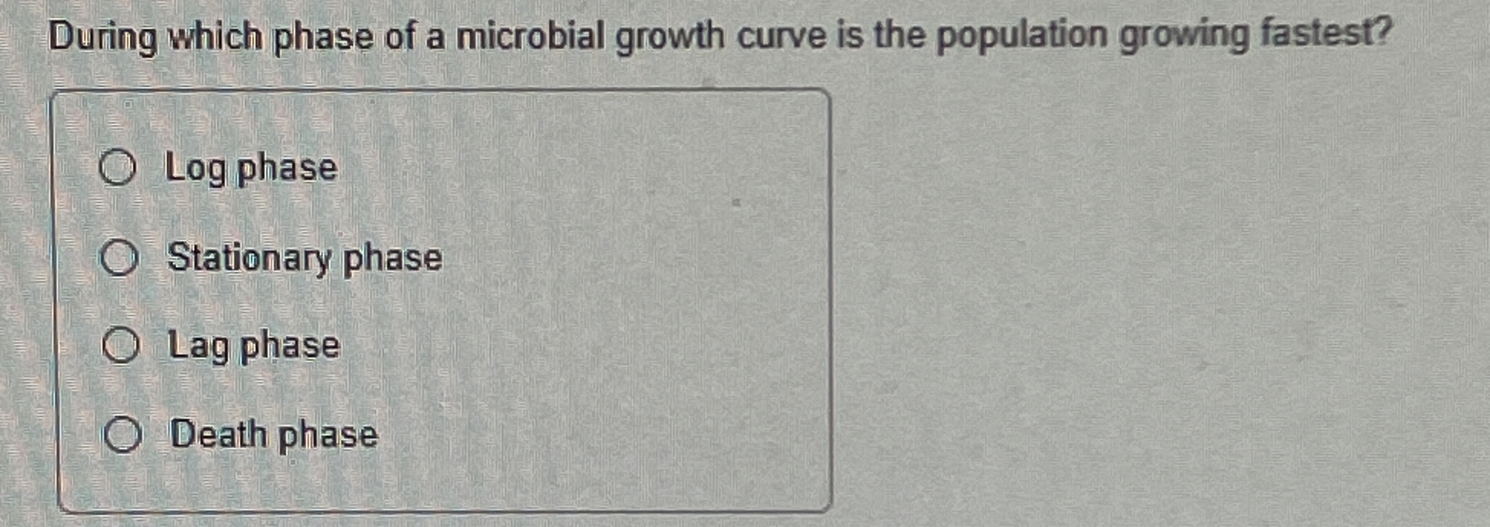 Solved During which phase of a microbial growth curve is the | Chegg.com