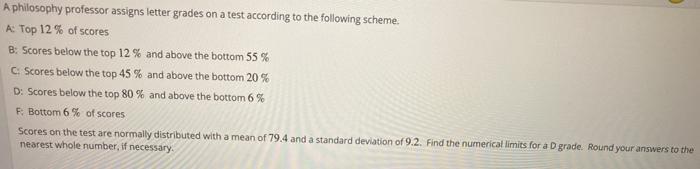 Solved A Philosophy Professor Assigns Letter Grades On A | Chegg.com