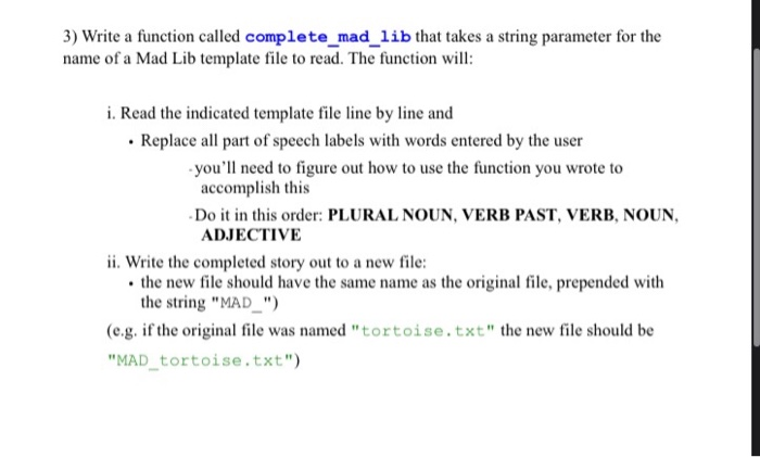 3) Write a function called complete_mad_lib that | Chegg.com