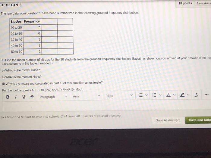 Solved 18 points Save Ansy UESTION 3 The raw data from | Chegg.com