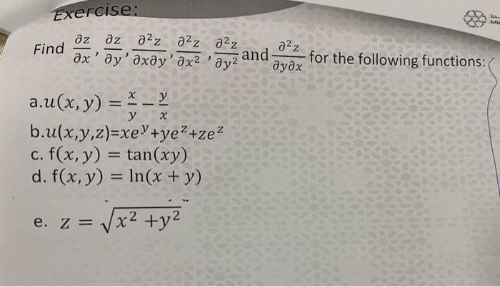 Find \( \frac{\partial z}{\partial x}, \frac{\partial z}{\partial y}, \frac{\partial^{2} z}{\partial x \partial y}, \frac{\pa