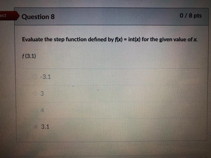 Solved ect Question 8 0/8 pts Evaluate the step function | Chegg.com