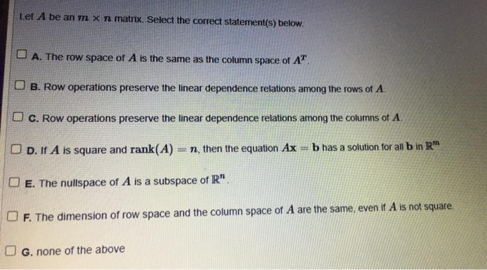 Solved Let A be an m x n matrix. Select the correct Chegg