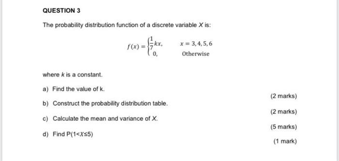 Solved QUESTION 3 The probability distribution function of a | Chegg.com