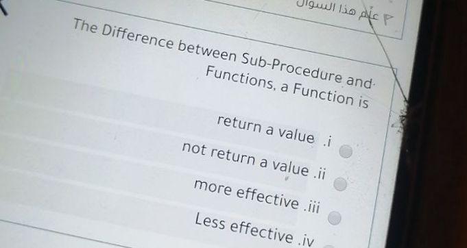 Solved عالم هذا التسو The Difference between Sub-Procedure | Chegg.com